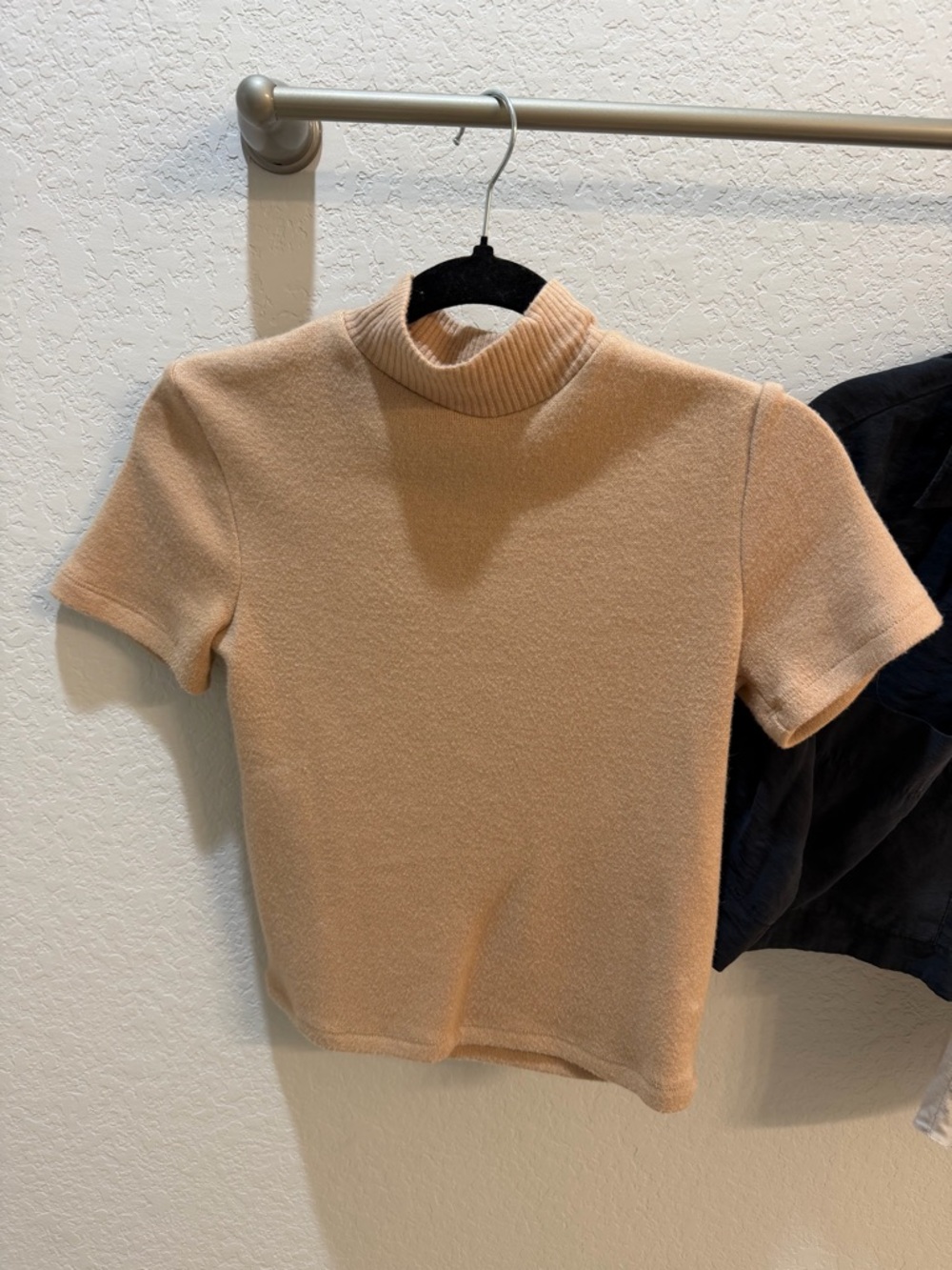Zara Camel Short-Sleeve Mock Neck Top